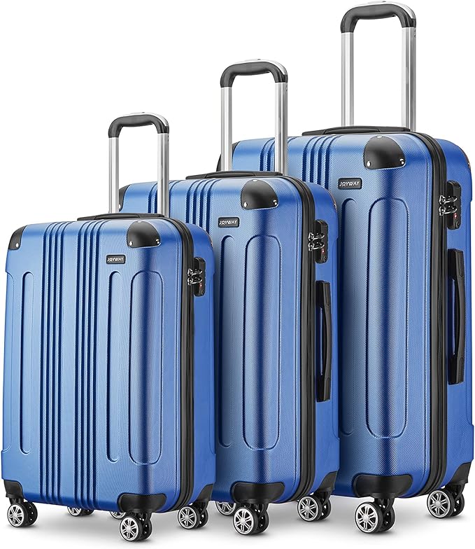 joyway 行李箱 3 件套行李箱 轻质硬壳 tsa 锁转盘, 3 件蓝色, 20&amp